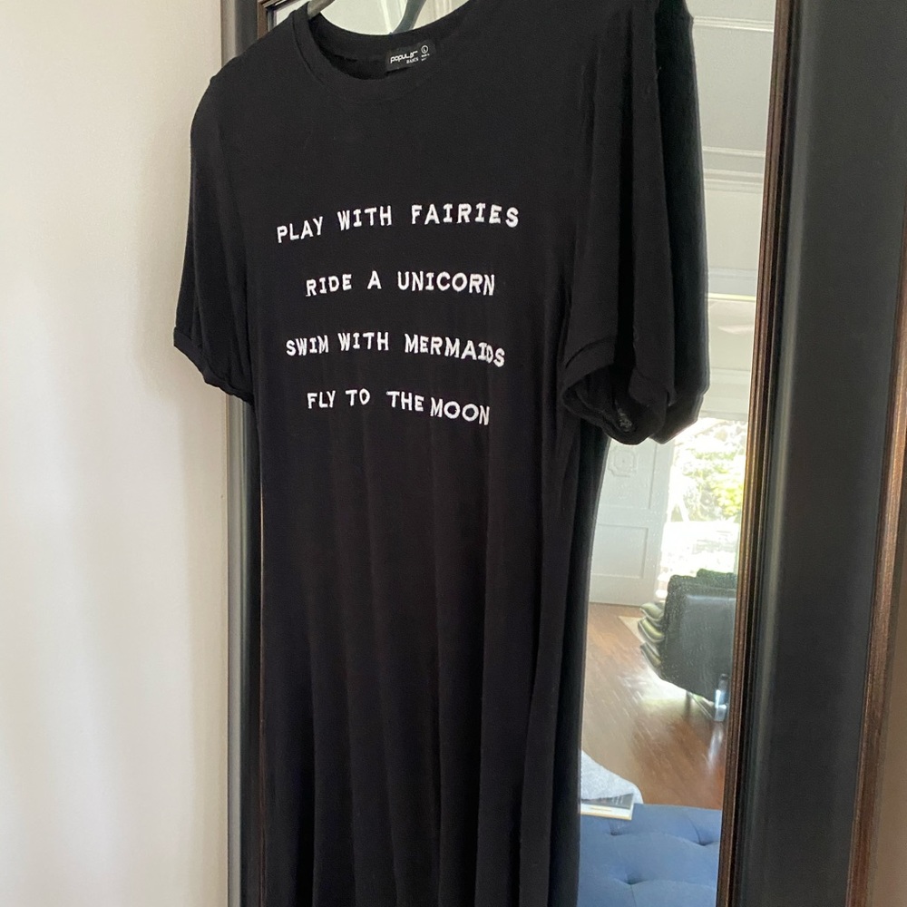 Popular Basics T-Shirt Dress with Cute Phrase